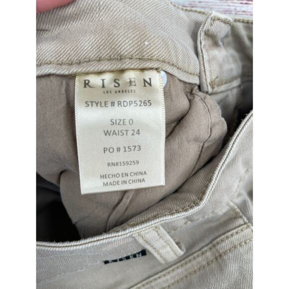 Risen Distressed Bootcut Jeans Women's Size 0/24 Tan/Beige Stretch - Picture 10 of 16